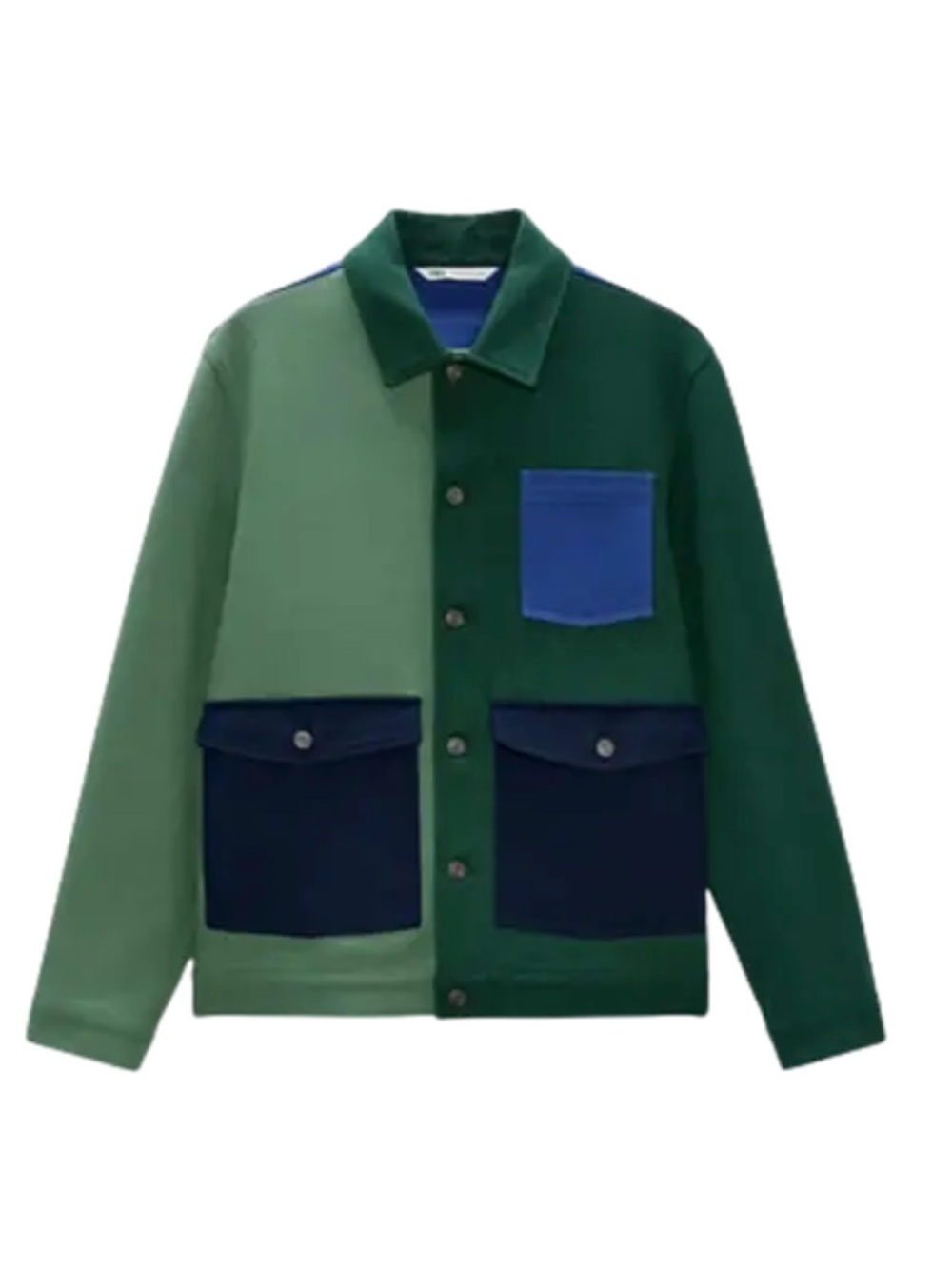 Zara Color Block Jacket with Blue Patch Pockets